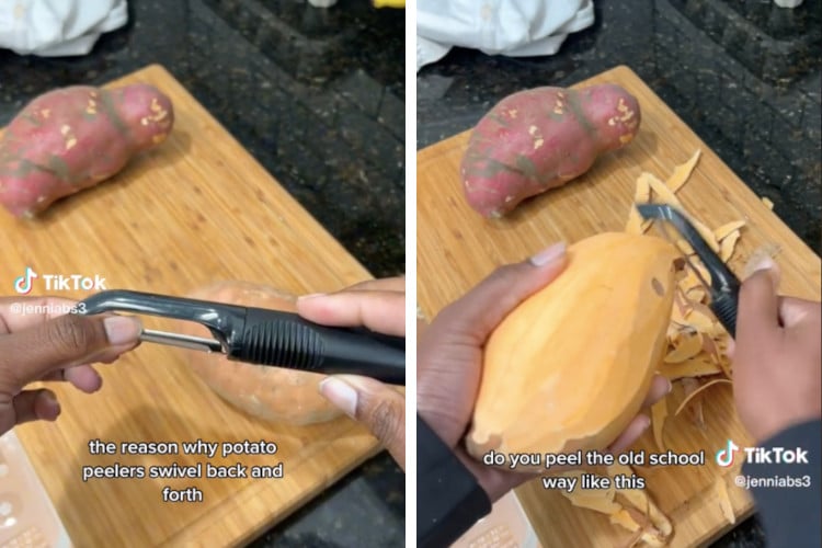 screenshot of tiktok showing how to use potato peeler